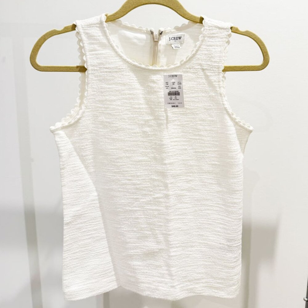 NWT J. Crew Factory Textured Tank Top With Scallop Trim White XXS